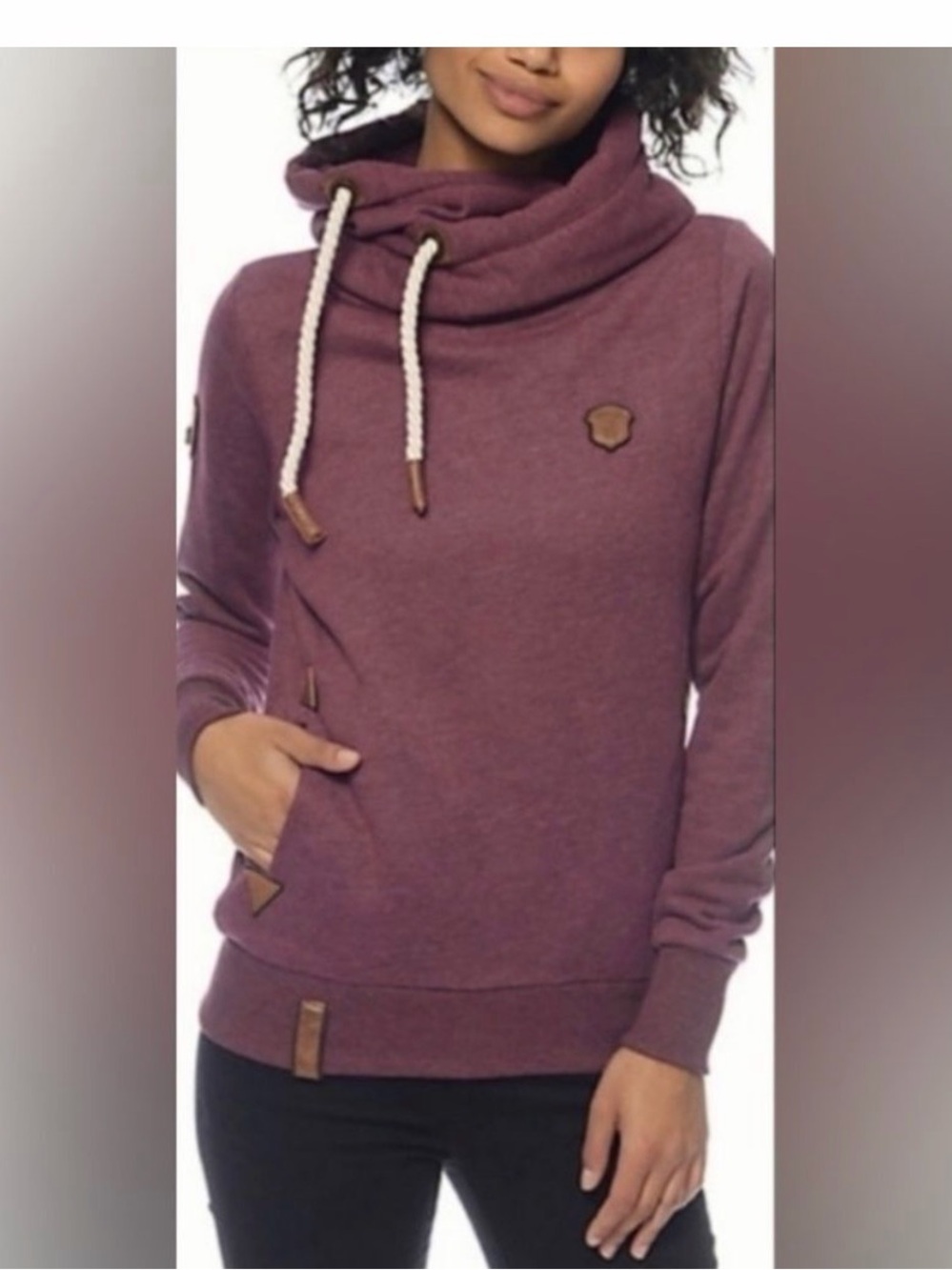 Naketano Brave New World Women Maroon Long Sleeve Pockets Pullover Hoodie Size M